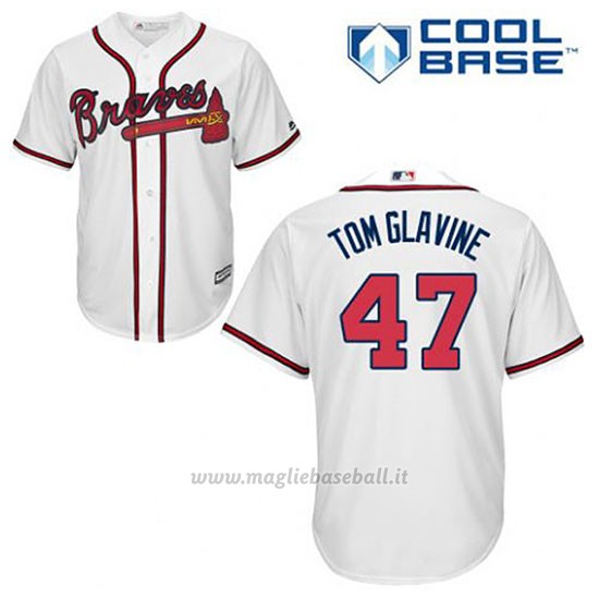 Maglia Baseball Uomo Atlanta Braves 47 Tom Glavine Bianco 1ªCool Base